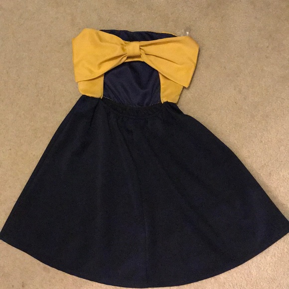 Navy & Mustard Strapless Dress - Picture 3 of 5